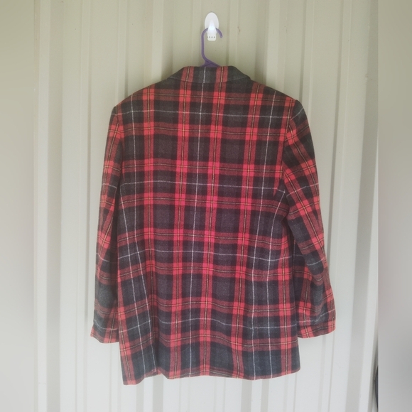 Women's Express Red & Black Wool Plaid Blazer Jacket Size Large Academia Preppy - Picture 4 of 4